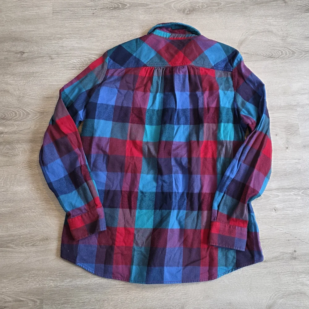 Womens Lands' End Red & Blue Plaid Button Down Shirt Medium 8/10